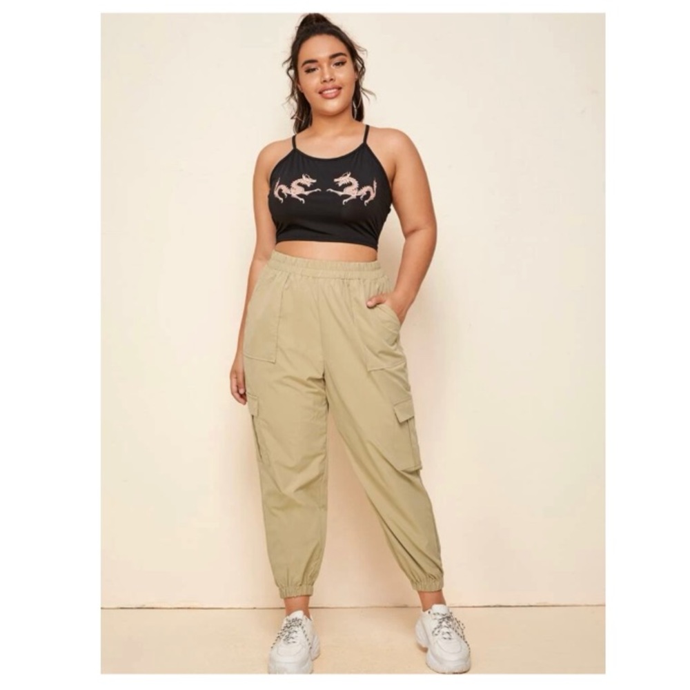 SHEIN EZwear Plus Elastic Waist Flap Pocket Cargo Pants Size 2XL